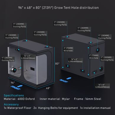 240x120x200cm GROWBOX VF240R, ШАФА, НАМЕТ ДЛЯ РОСЛИННИЦТВА, VF Краків, GrowTent, Diamond